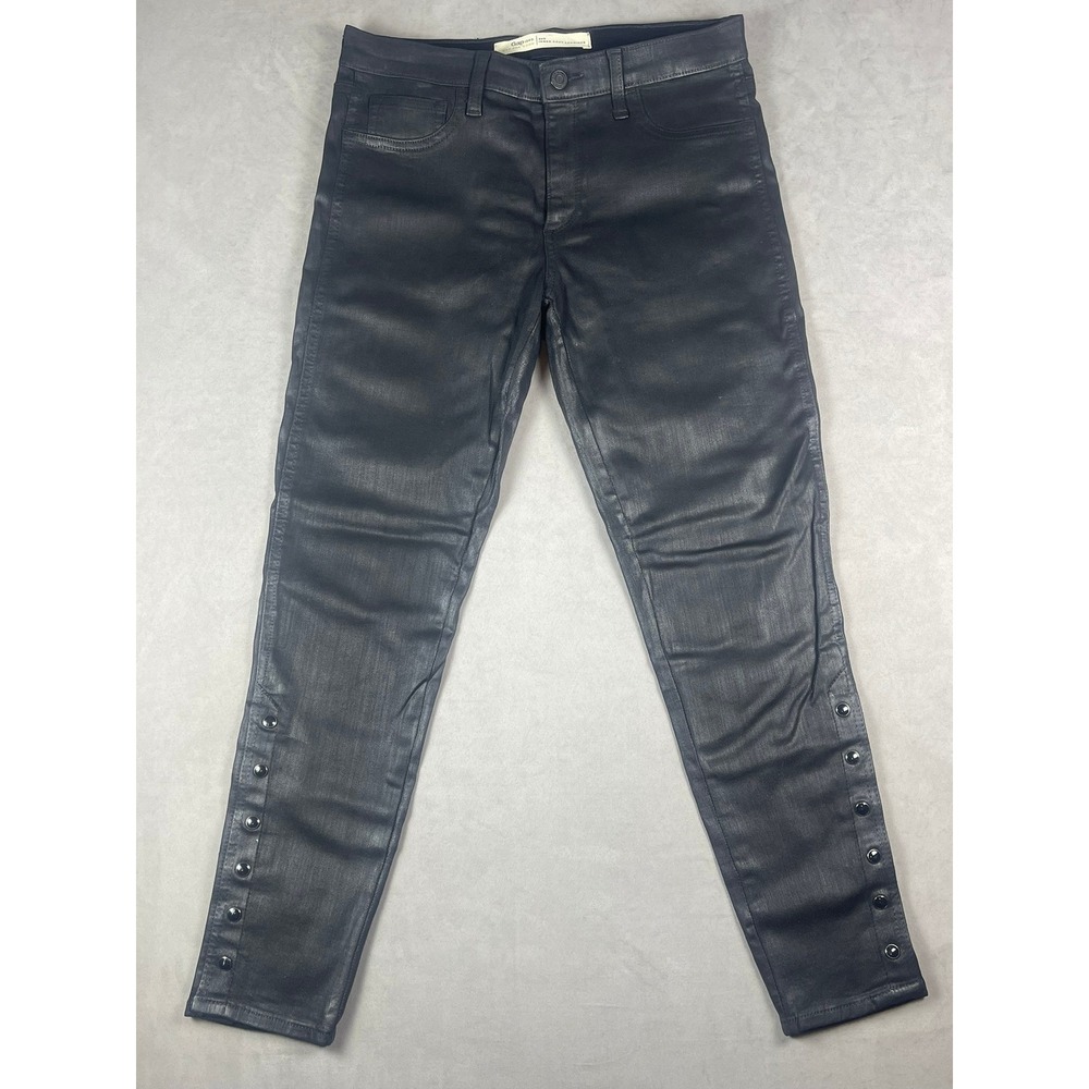 Gap 1969 Black Coated Inner Cozy Leggings Ankle Snap Button Jeans 30R 10 Regular
